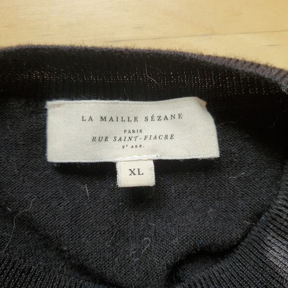 Sezane La Maille Paulo Merino Wool Long Sleeve Jumper Sweater Knit Black Size XL - Picture 9 of 11